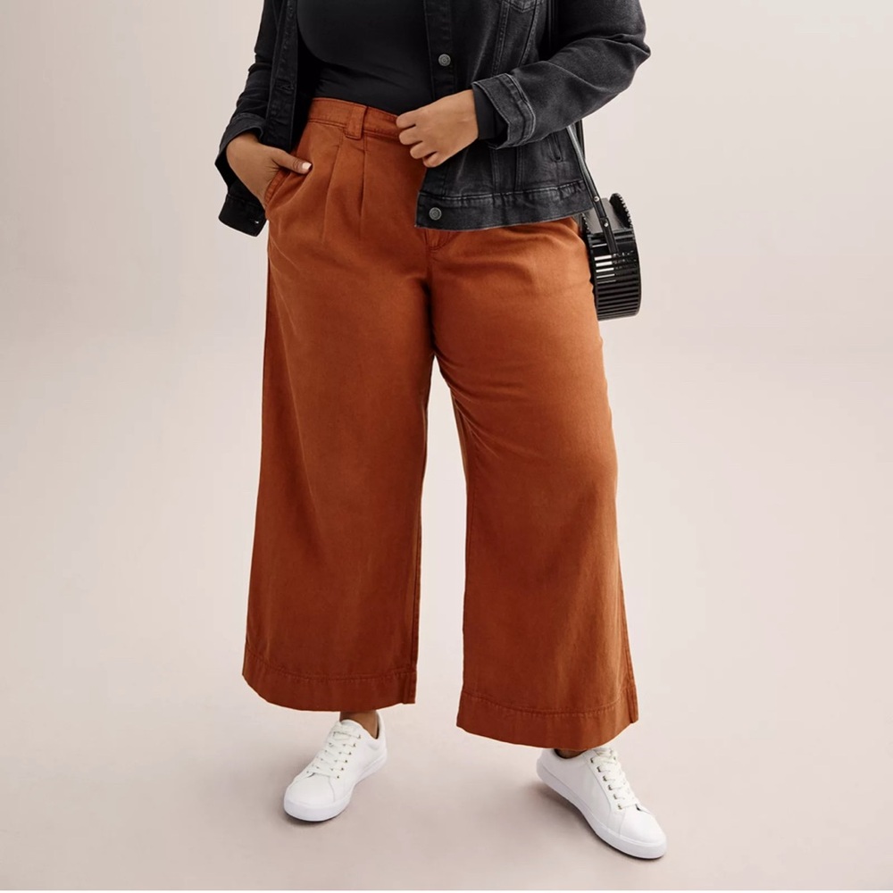 Rust Orange Pleated Wide-Leg Pants